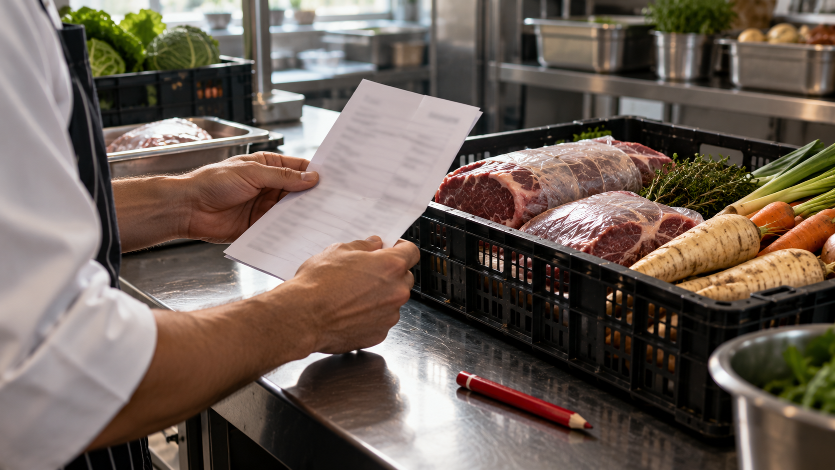 Chef Inspecting Fresh Delivery