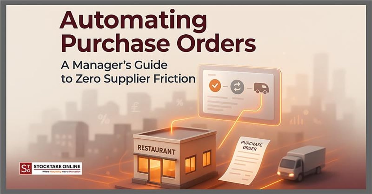 Restaurant operations manager automating supplier purchase orders using Stocktake Online software