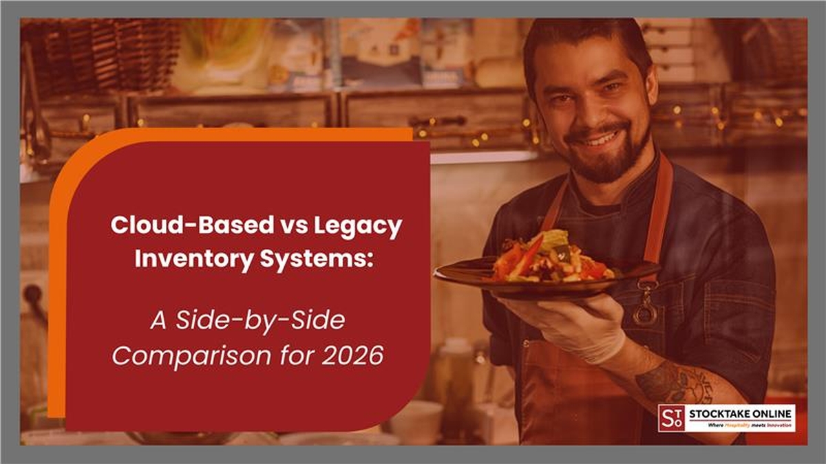 Chef comparing cloud-based and legacy restaurant inventory software on tablet
