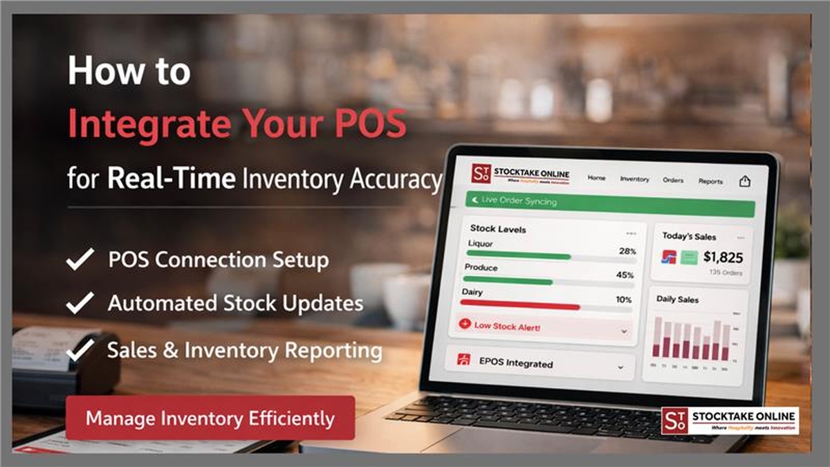 Dashboard showing real-time POS sales data syncing with restaurant ingredient stock levels.
