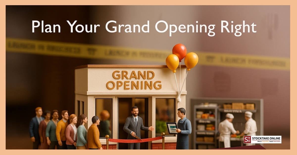 Restaurant owner welcoming customers at grand opening event
